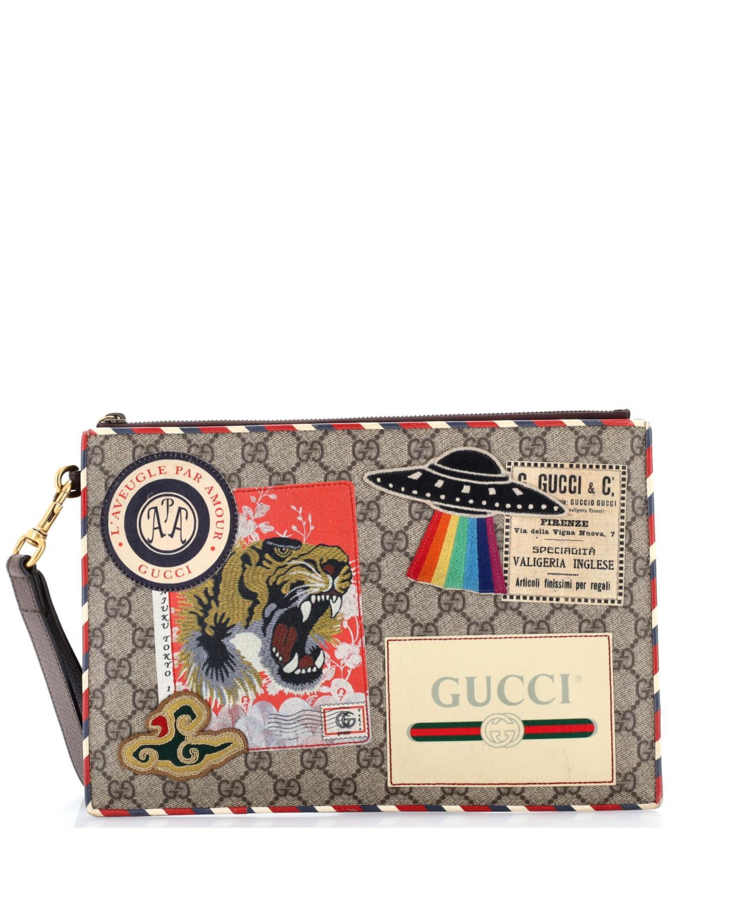 Courrier Pouch GG Coated Canvas with Applique