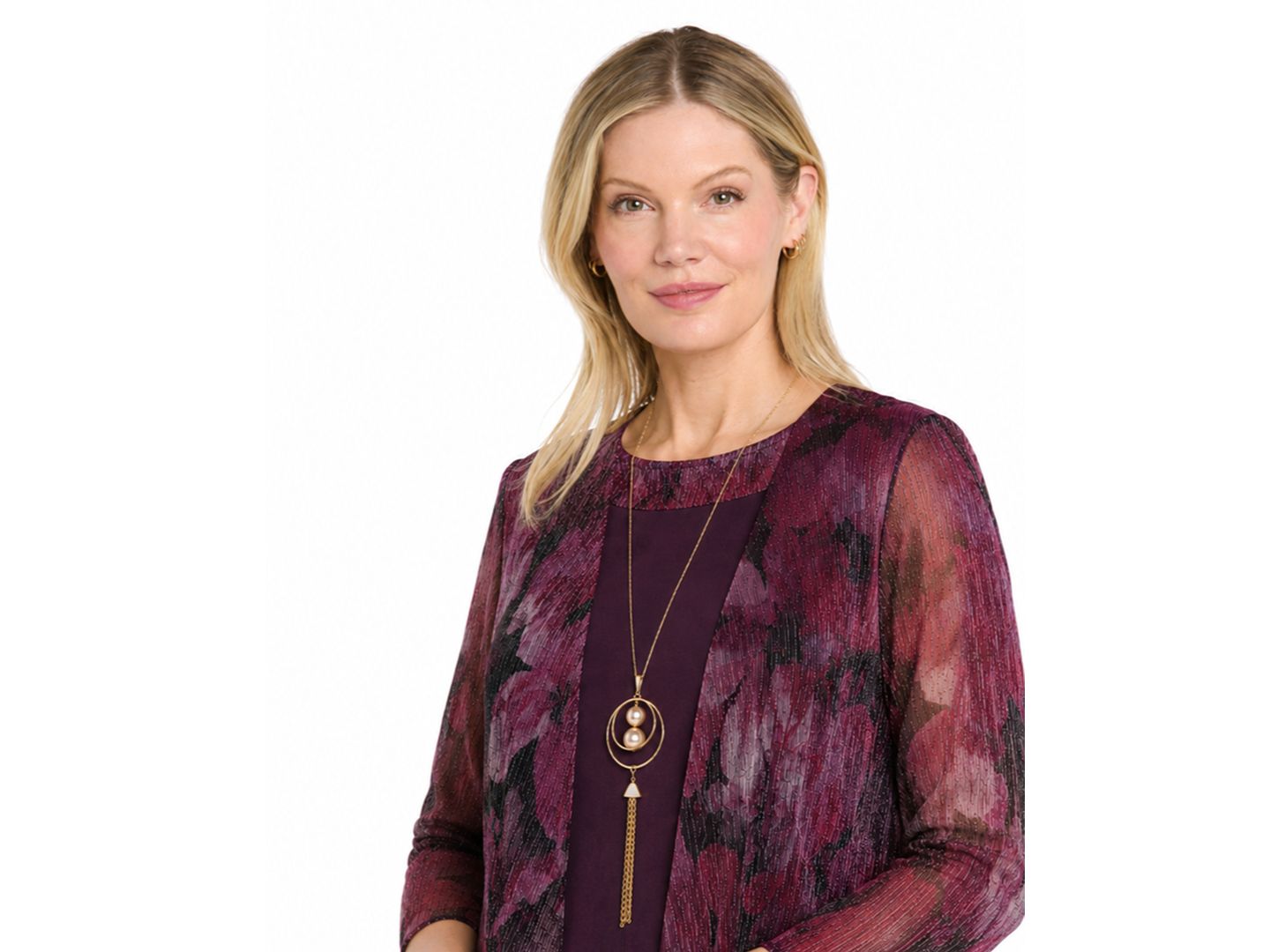 Женские платья R & M Richards Printed Puff-Sleeve Jacket & Dress Set, цвет: Шелковичный — фото 3
