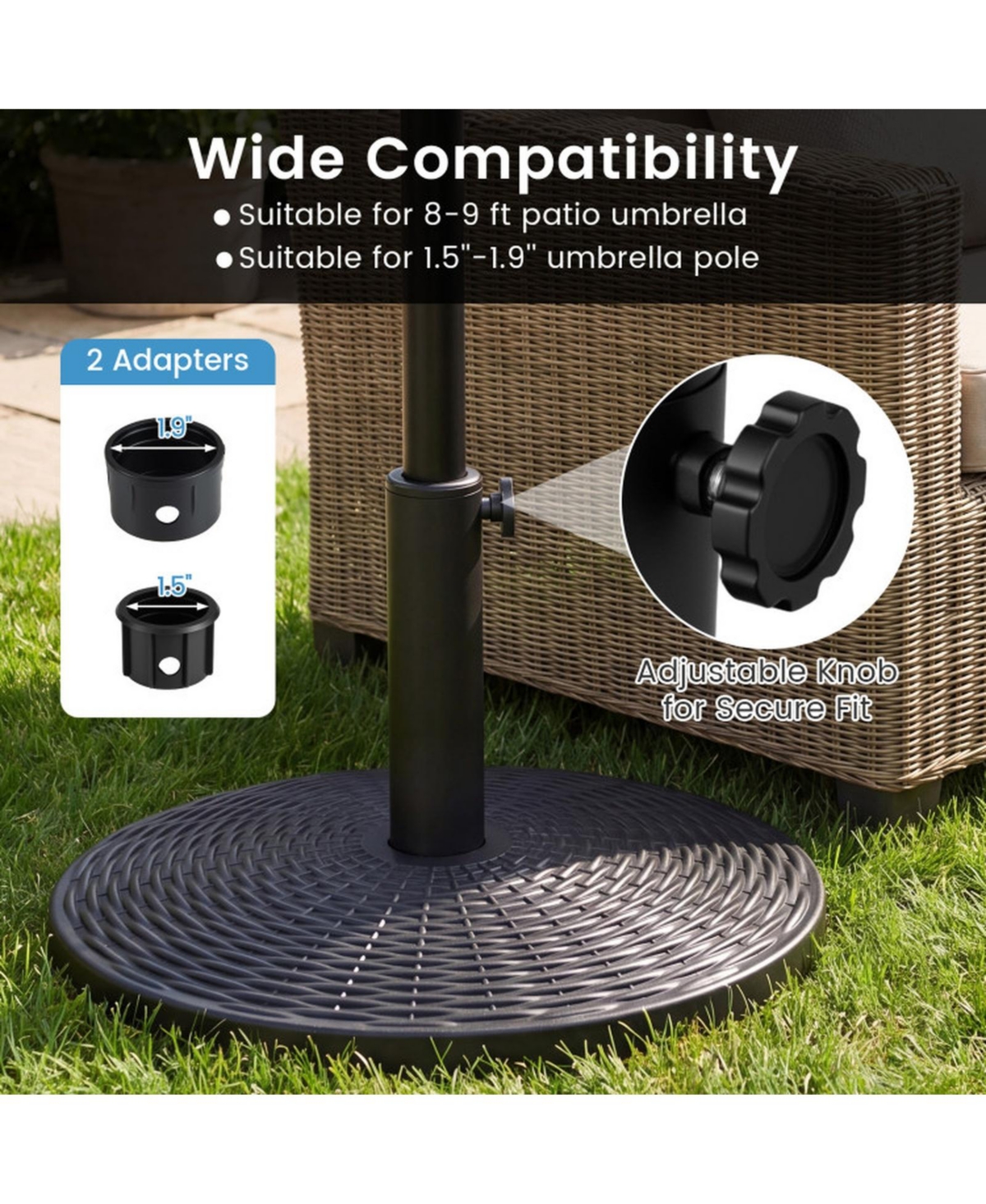 Sugift Concrete Patio Umbrella Base with Rattan Pattern for Parasol 1.5-1.9in Poles