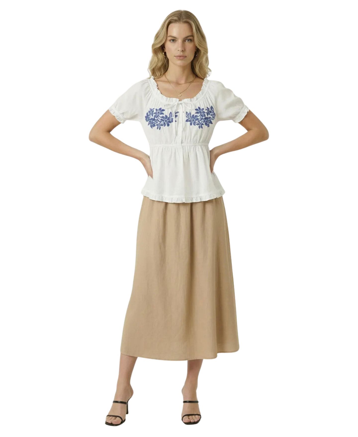 Женская блузка Modenaire Embroidered Peplum Ruffle-Trim, цвет: Белый — фото 3