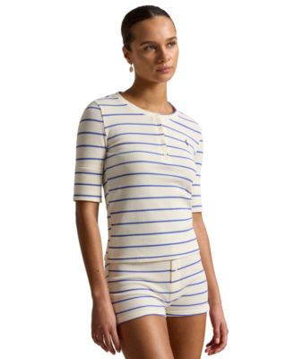 Women's Henley Sleep Top & Shorts, 2-Piece Set