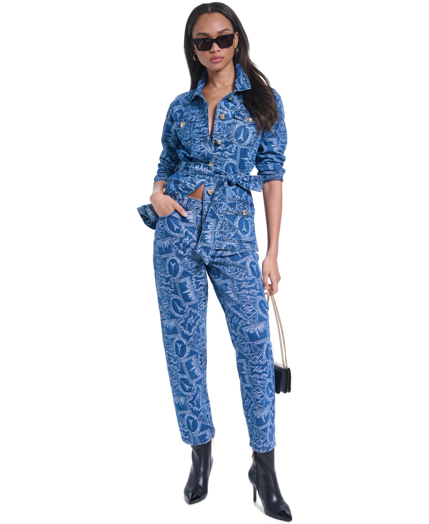 Women's All-Over Print Denim Trench Jacket