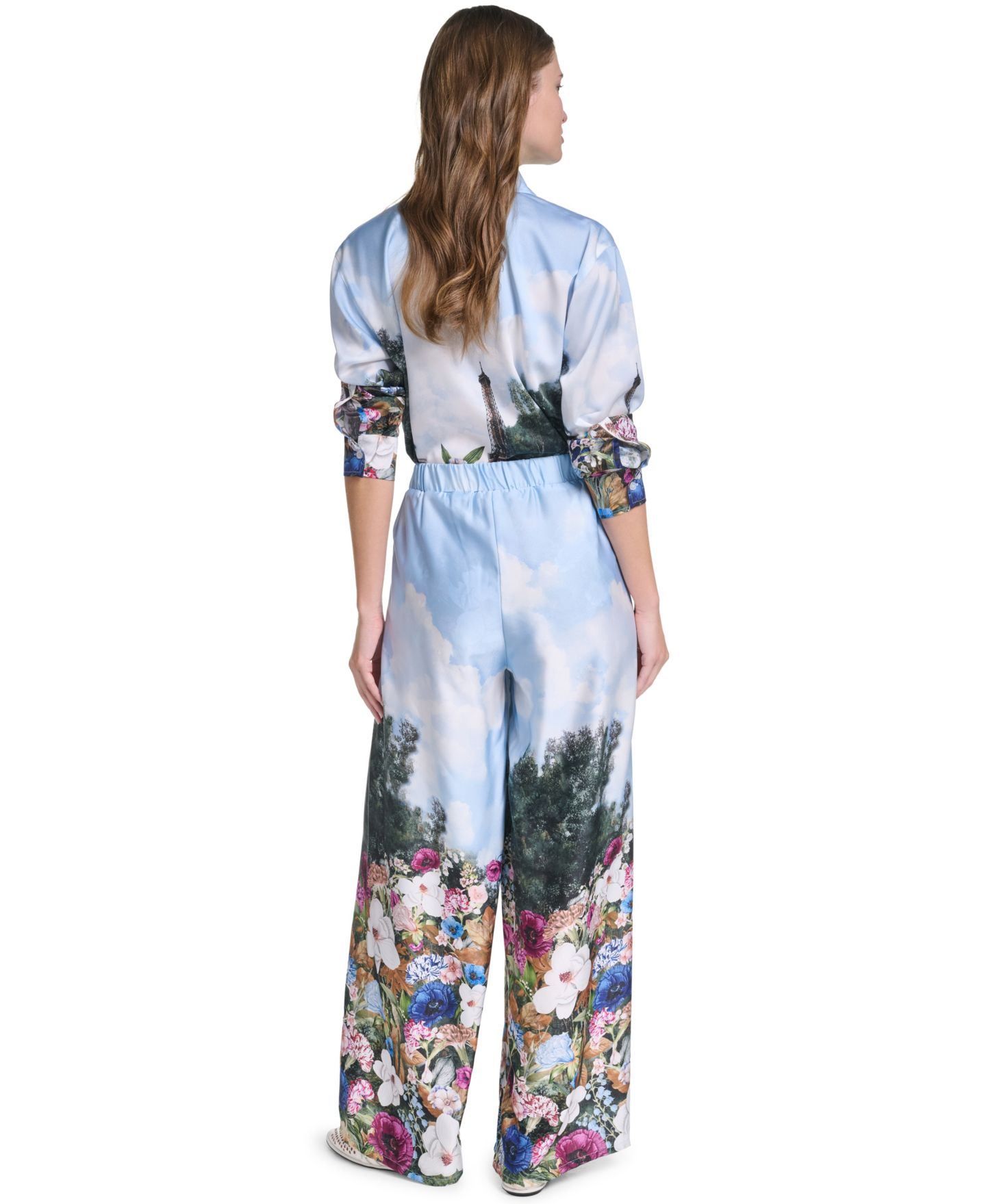 Женские брюки KARL LAGERFELD PARIS Paris Scene Printed Pull-On, цвет: Стальной синий разноцветный — фото 5