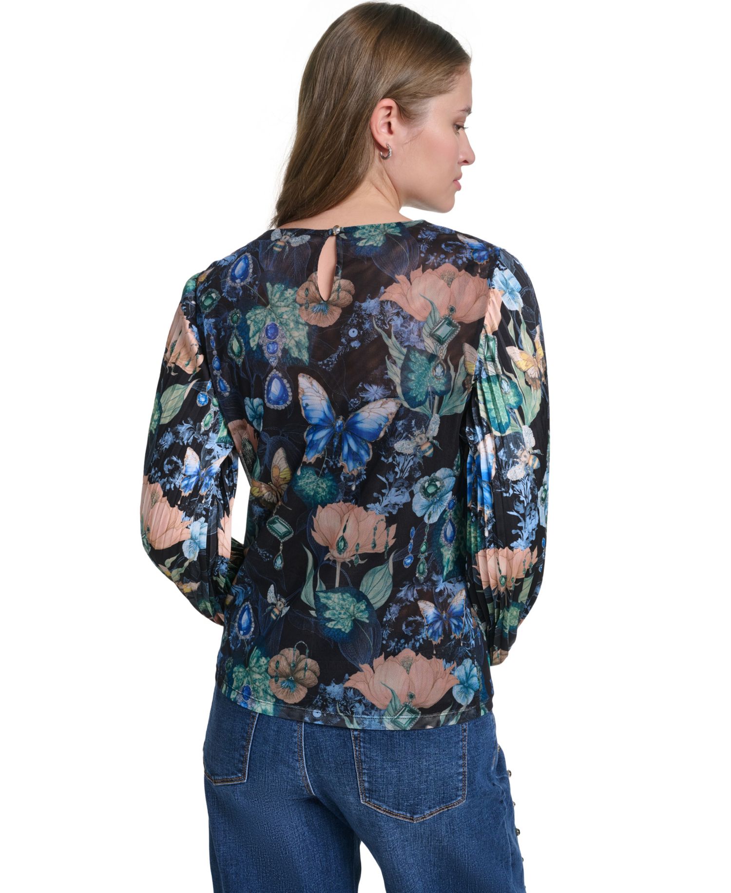 Women's Mixed Media Printed Mesh Top