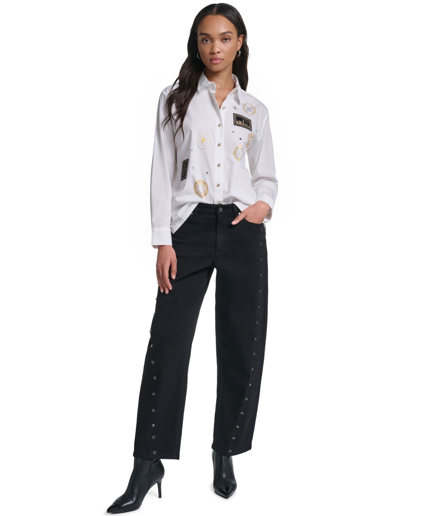 Женский топ KARL LAGERFELD PARIS Embellished Cropped Top, цвет: Белый — фото 11