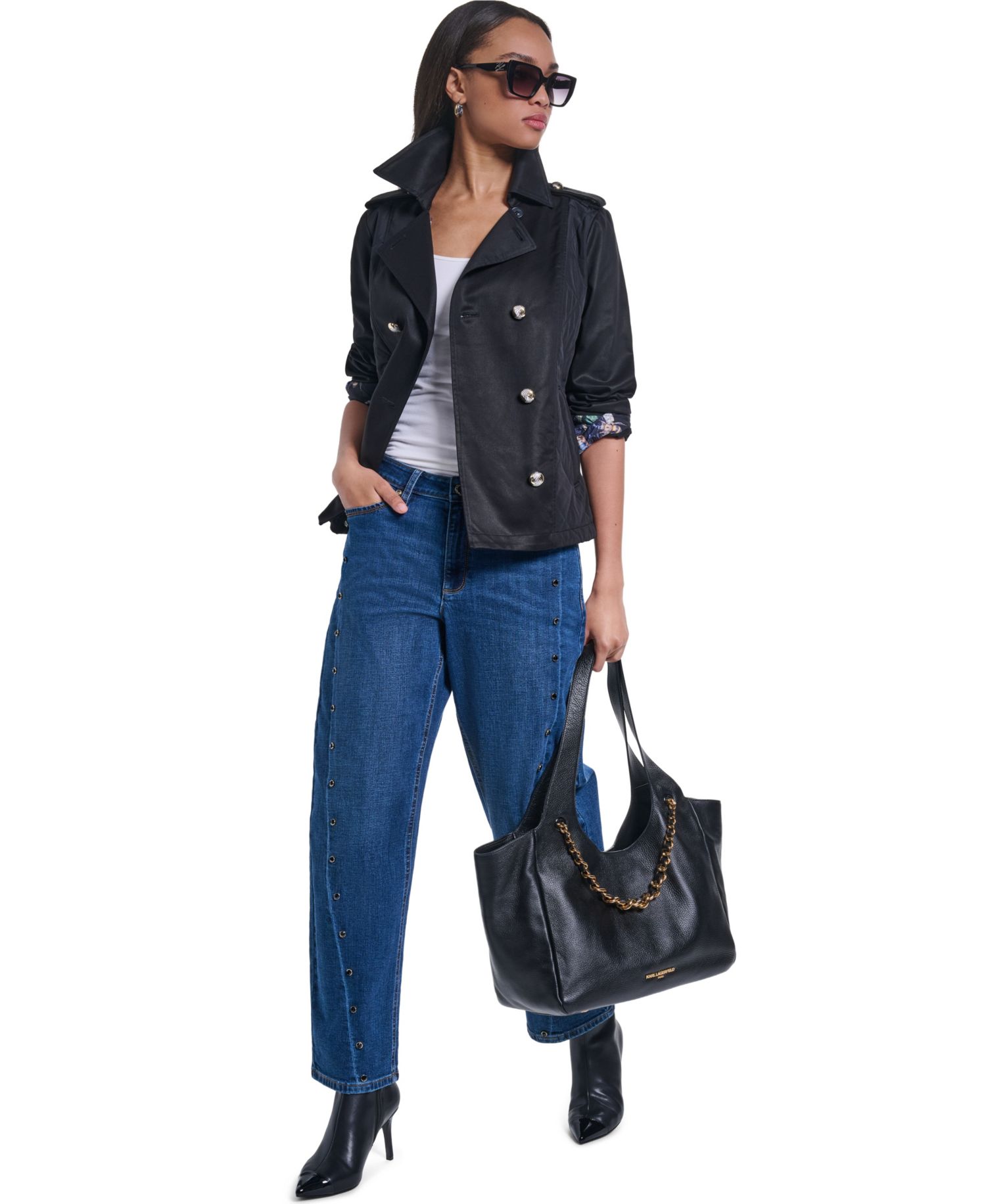 Petite Cropped Button-Front Jacket
