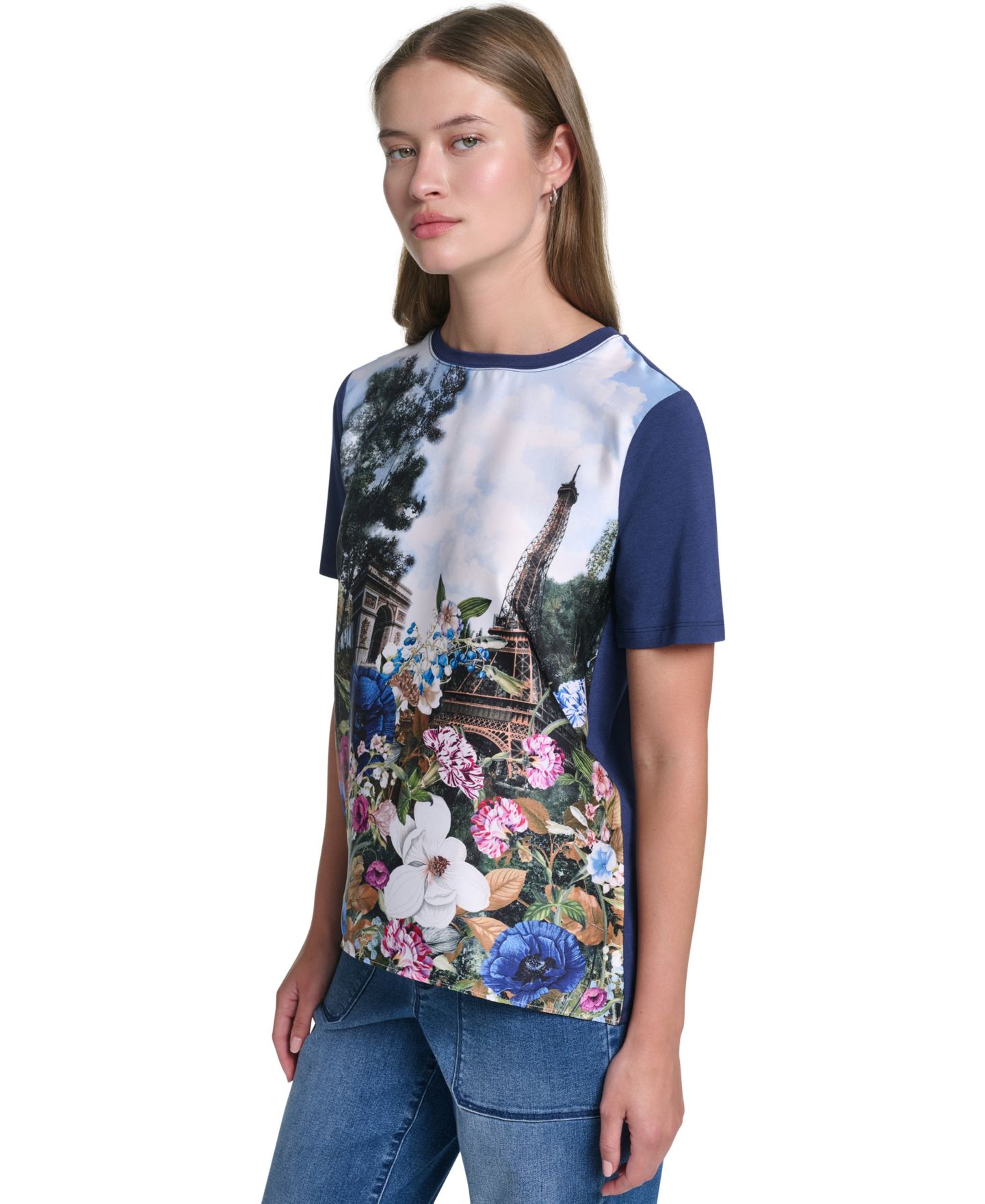 Женский топ KARL LAGERFELD PARIS Tie-Front Graphic Top, цвет: Naval Academy — фото 3