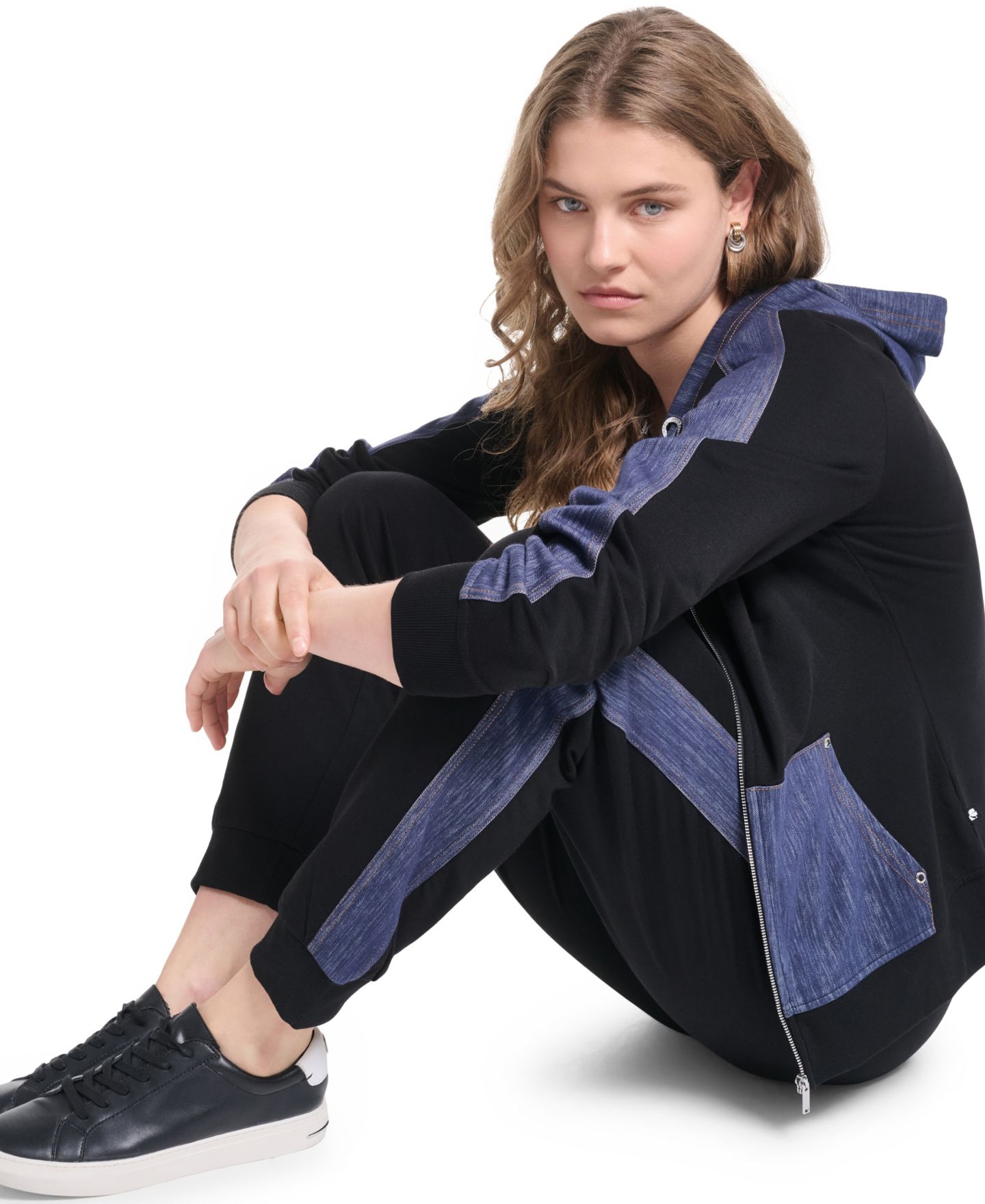 Женская куртка KARL LAGERFELD PARIS Zip-Up Denim-Contrast Hooded, цвет: Чёрный — фото 8