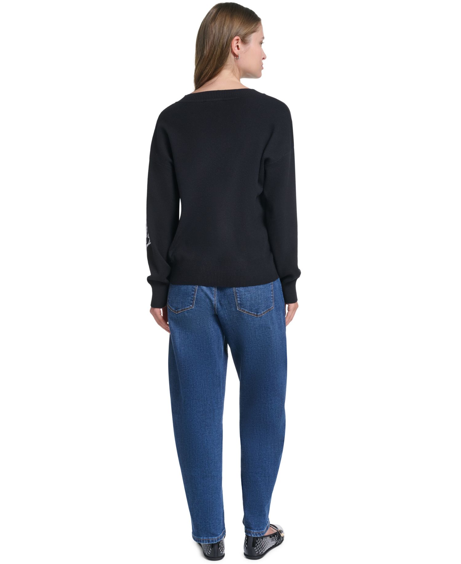 Women's Karl Floral Embroidery V-Neck Sweater
