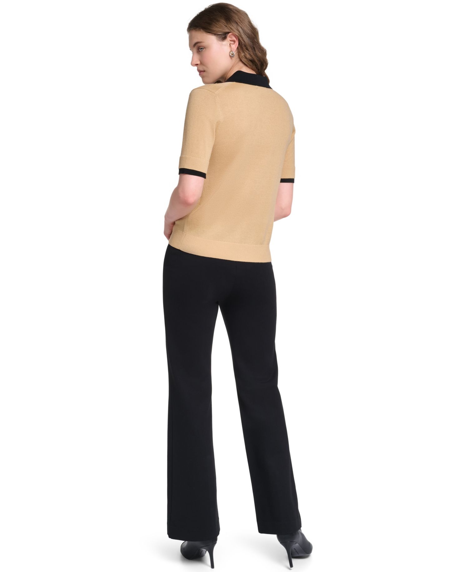 Petite Short-Sleeve Contrast Collar Sweater