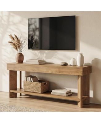 TV Stand for 55/60/65 Inch TV, Farmhouse Media Console with 2-Tier Storage for Living Room