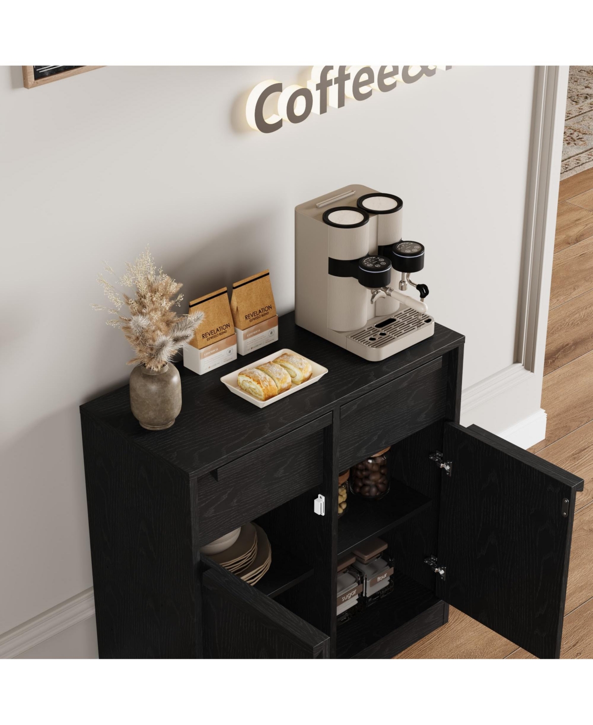 homfan Sideboard Buffet Cabinet with 2 Drawers 31.5" Large Coffee Cabinet with Storage, Modern Buffet Table for Kitchen, Dining Room or Living Room