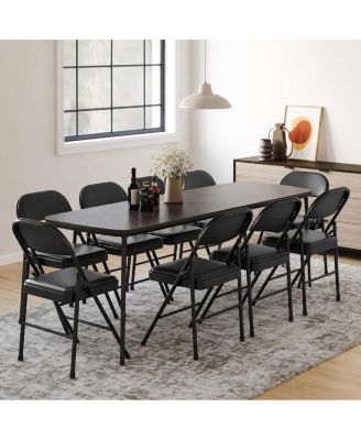 Set of 8 Folding Chairs with Padded Seat - Heavy Duty Steel Frame Foldable Chairs, PU Cushioned Stackable for Indoor Outdoor