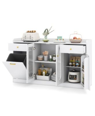55" Large Buffet Cabinet with 2 Glass Doors, 2 Drawers, 2 Door Shelves for Kitchen