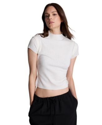 Women's Two-Tone Layered Ribbed Mock-Neck Sweater