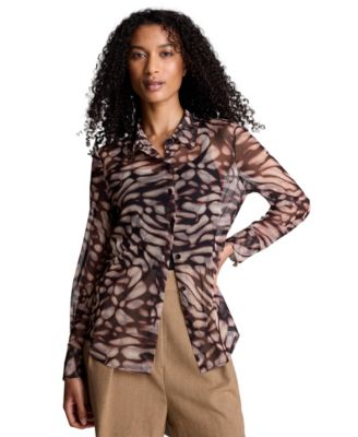 Women's Interior Cami & Printed Mesh Button-Down Shirt