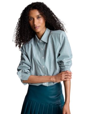 Women's Striped Shoulder Pads Button-Down Crop Shirt