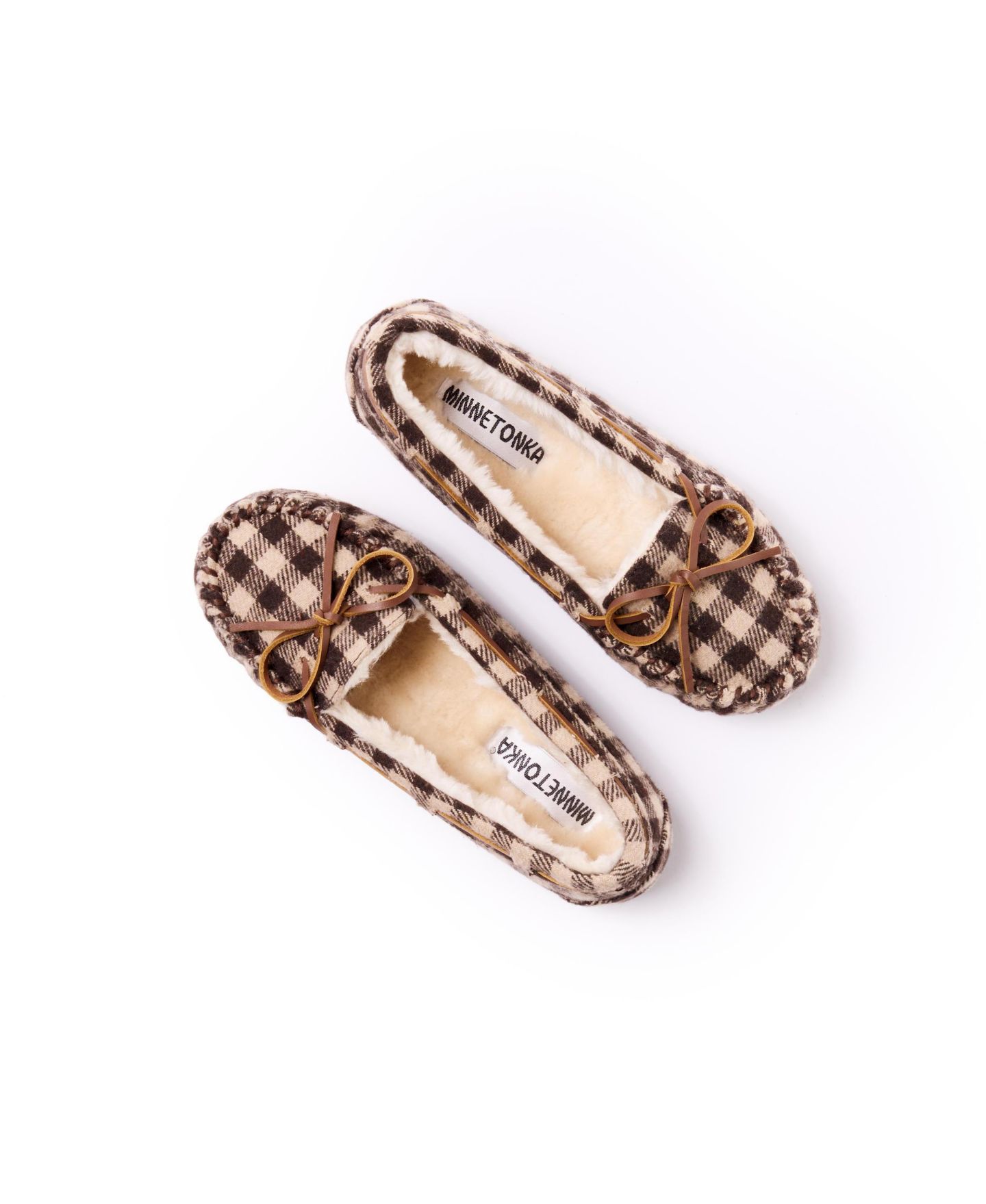 Женские тапочки Minnetonka Cally Patterned Slippers, цвет: Коричневый в мелкую клетку — фото 2