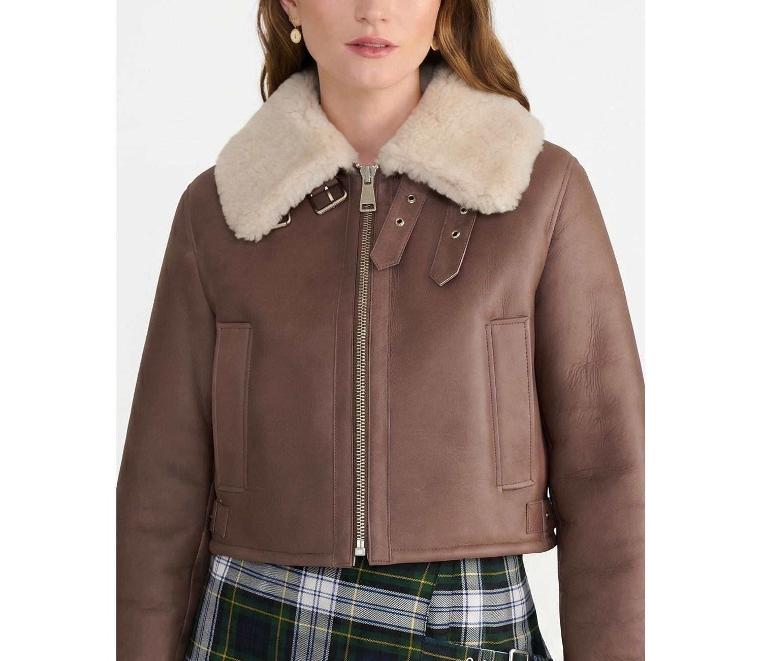 Women's Avery Brown Shearling Aviator Jacket