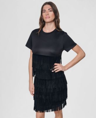 Women's Short-Sleeve Rhinestone Fringe Top