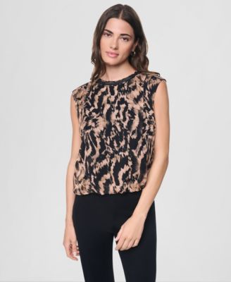 Women's Printed Crinkle Chiffon Sleeveless Top