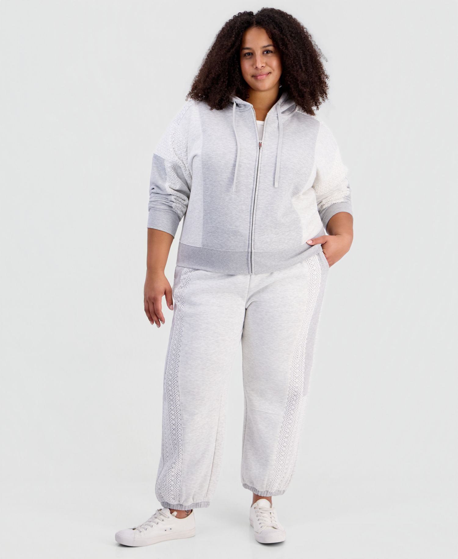 Petite Crochet Cropped Fleece Zip Hoodie