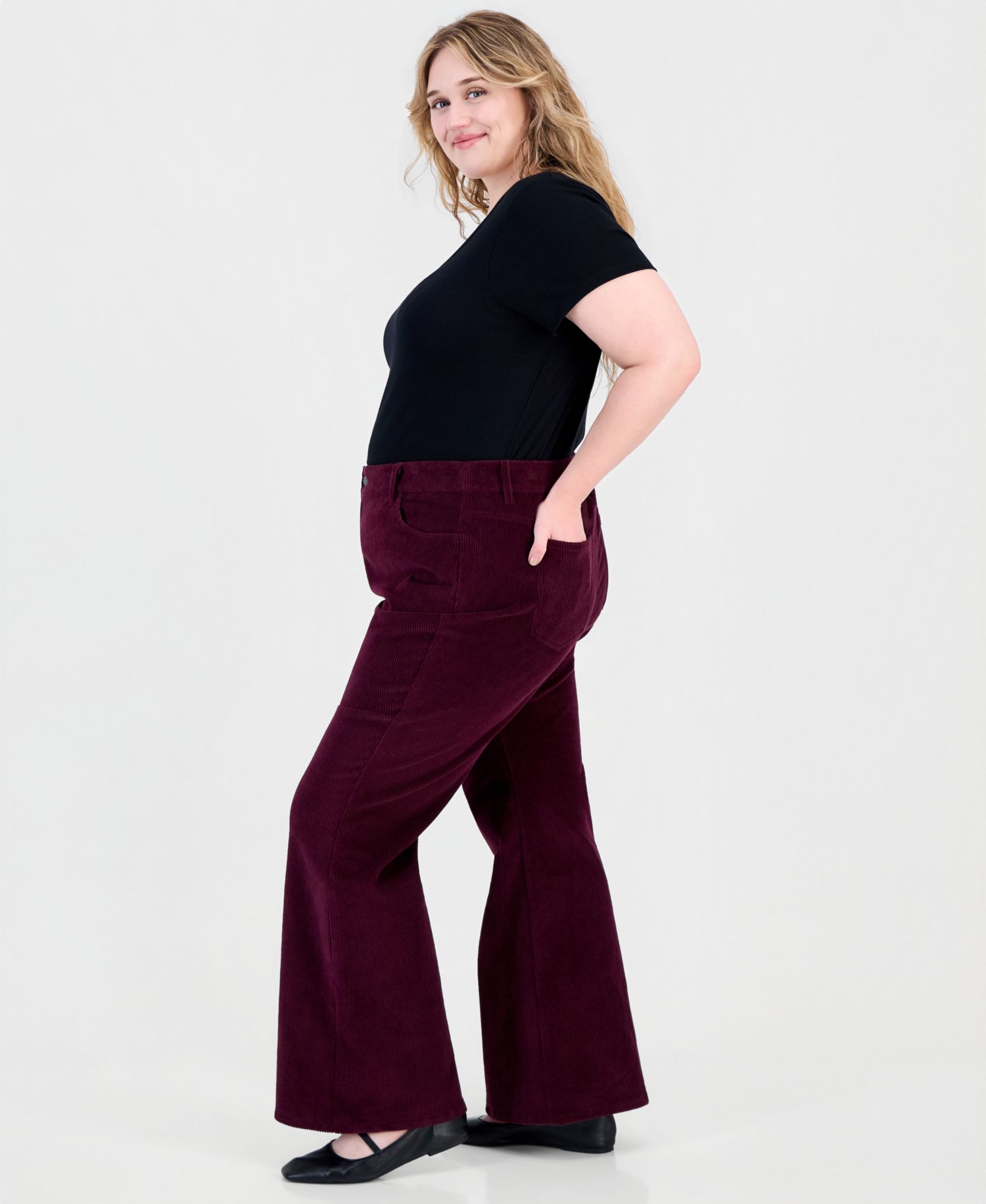 Plus Size Mid-Rise Flare-Leg Corduroy Pants