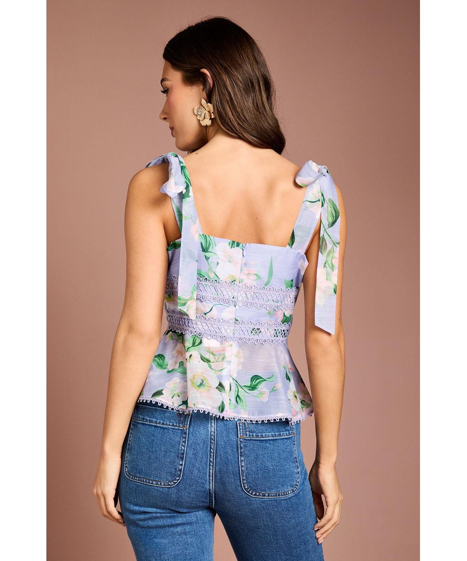 Women's Square Neck Bow Shoulder Peplum Top