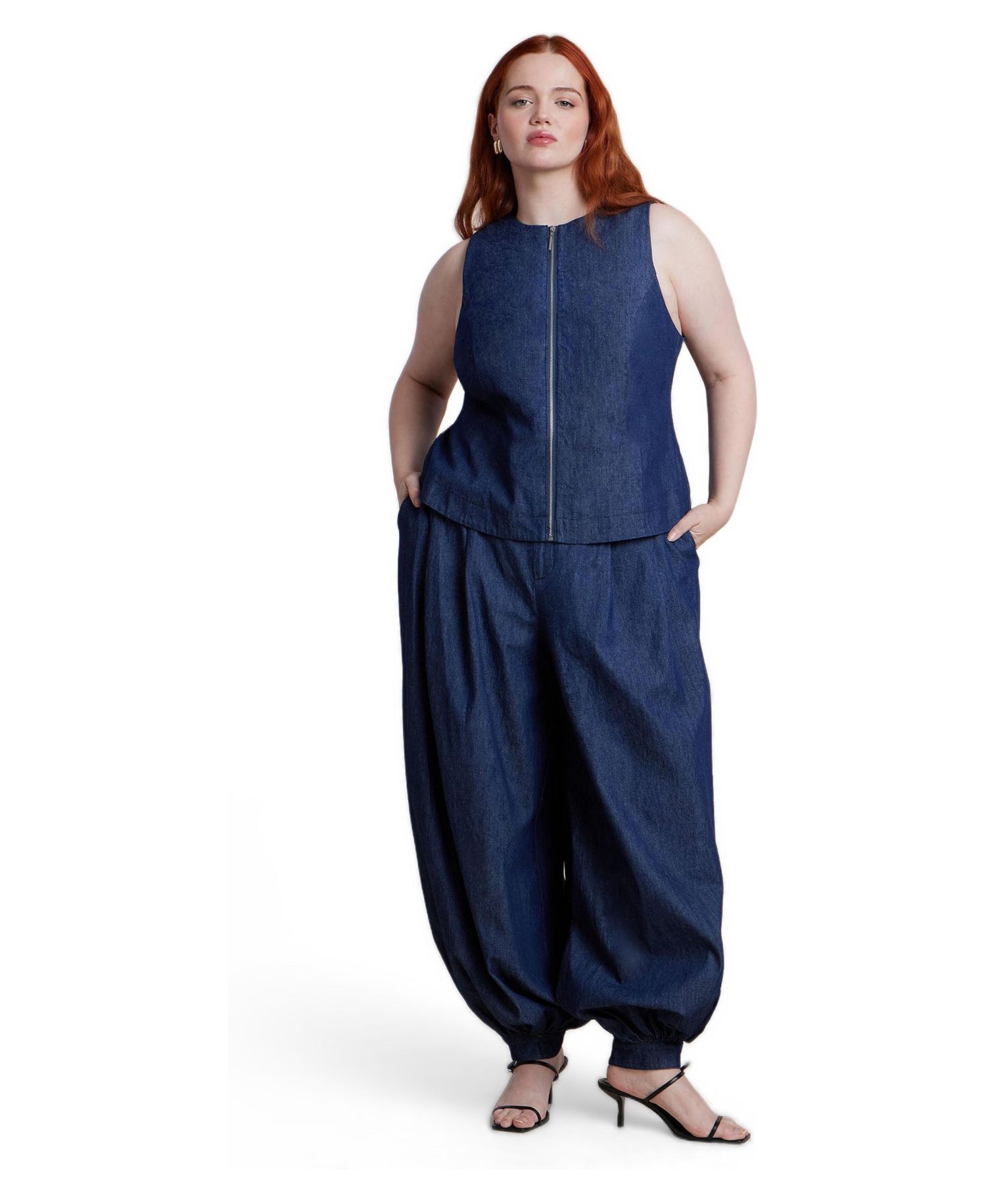 Plus Size Chambray Zip Up Women's Top