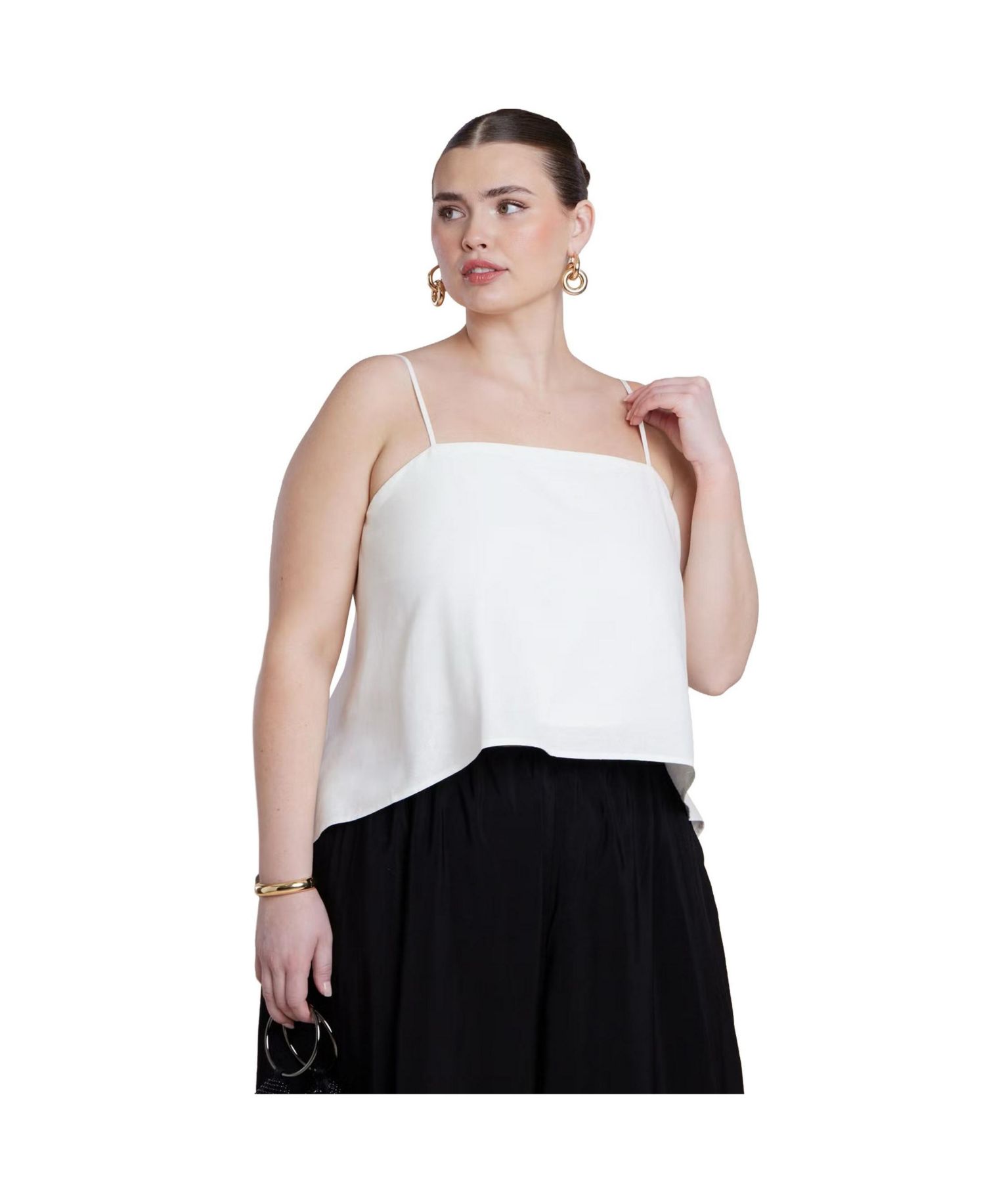 Plus Size Cascading Linen Crop Women's Top