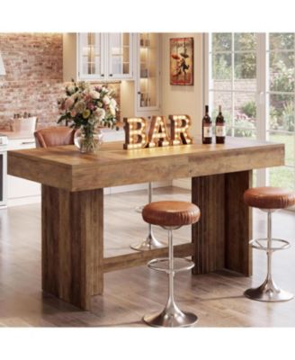 55" Bar Table, Farmhouse Wooden High Pub Table with Extra Large Worktop and Leg Room, High Top Bar Unit