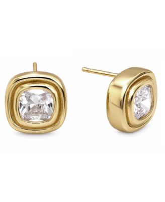 Cubic Zirconia Gold-Tone Plated Square Stud Earrings