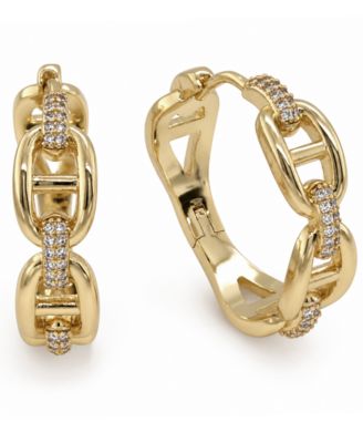 Cubic Zirconia Gold-Tone Plated Link Hoop Earrings
