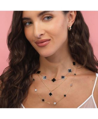 The Lovery Mini Mother of Pearl and Onyx Mixed Clover Necklace