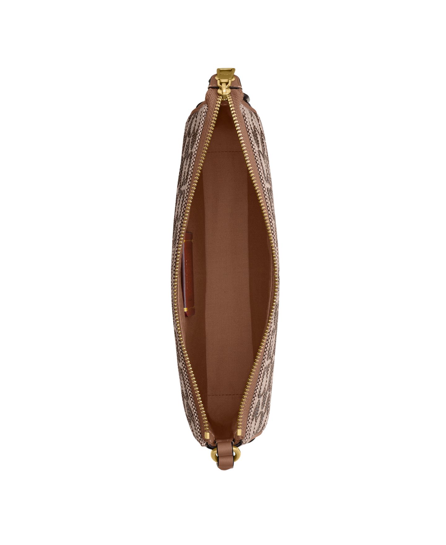 Женская сумка COACH Plaza Small Crystal Signature Jacquard Shoulder, цвет: Латунный / Серо-бежевый — фото 5