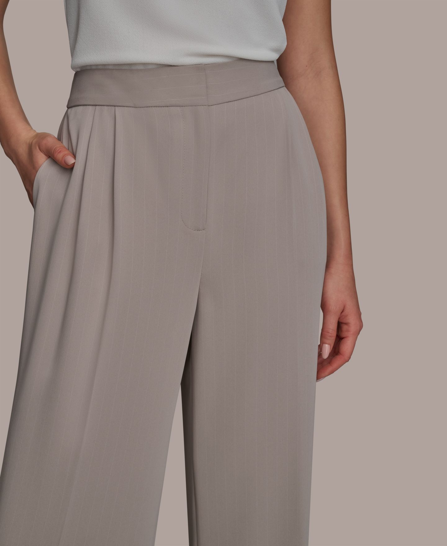 Женские брюки Donna Karan New York Petite Pinstripe Wide-Leg, цвет: Кремовый полосатый — фото 4