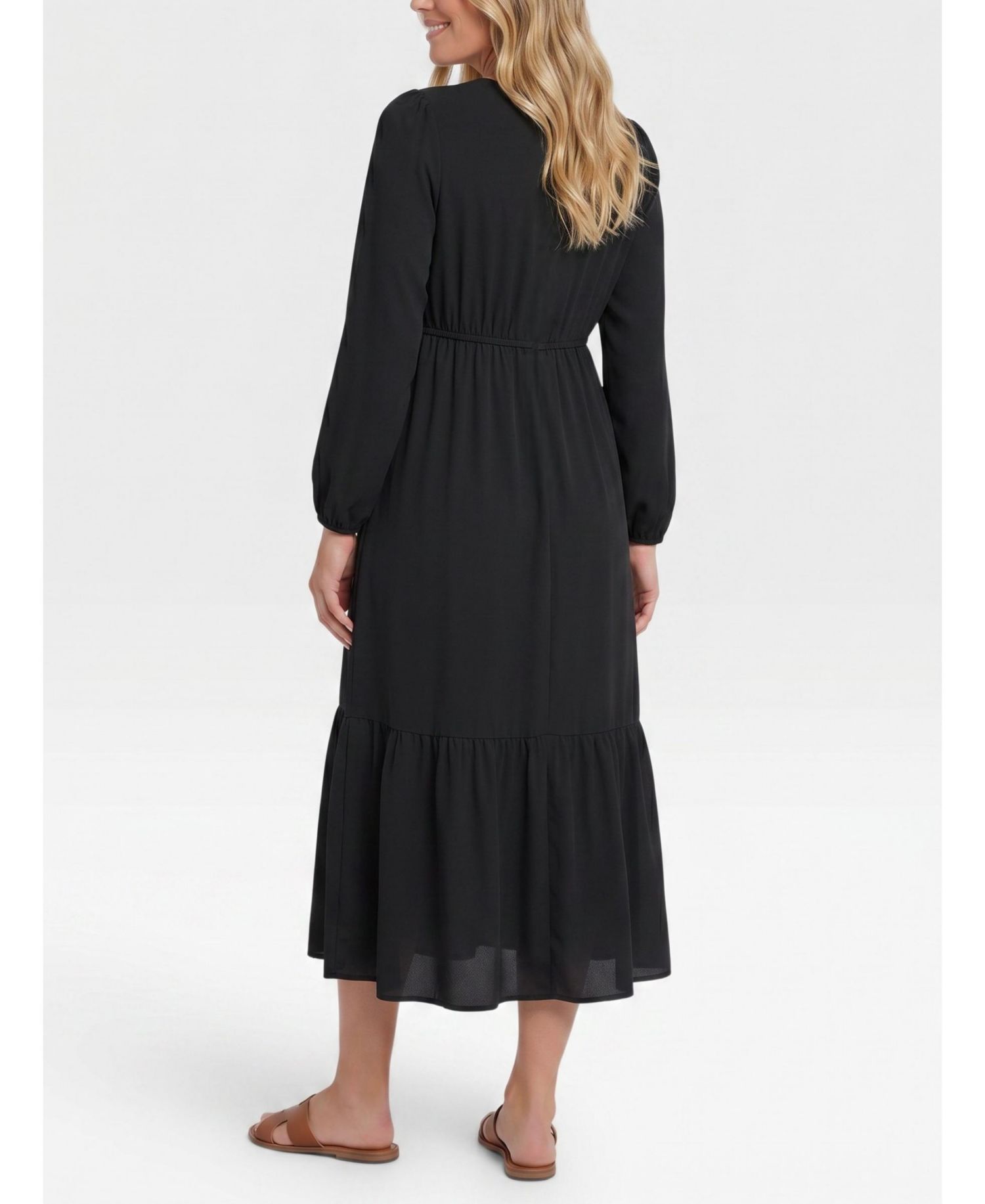Women's Motherhood Puff Sleeve Ruffle Midi Dress - Motherhood