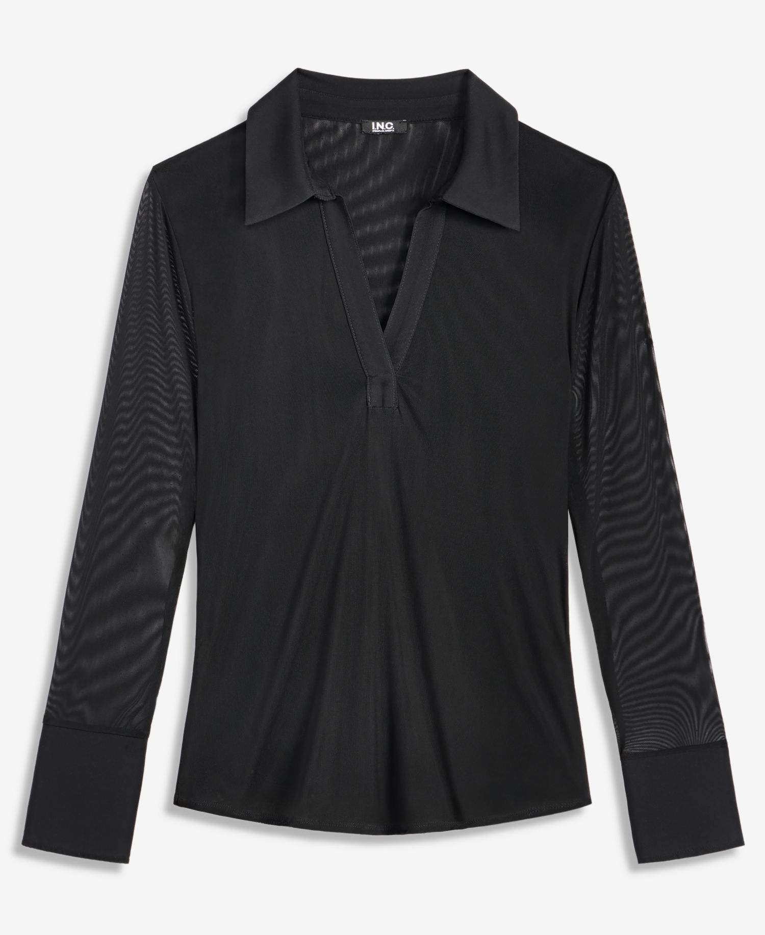 Women's Mesh Collared Long-Sleeve Top