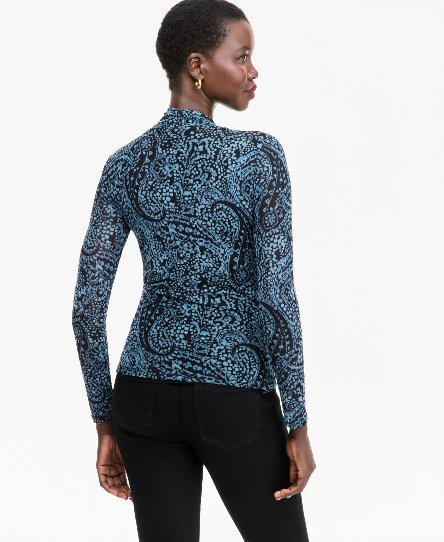 Women's Long-Sleeve Surplice Mesh Top