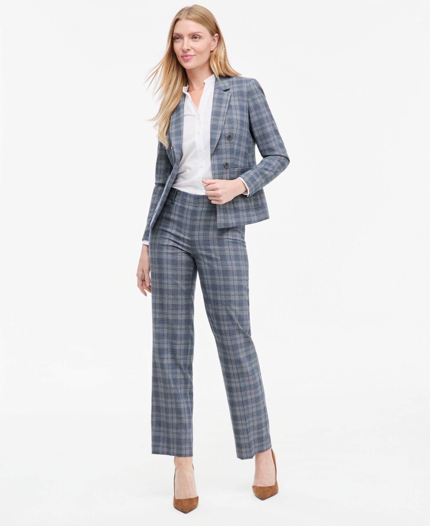 Petite Plaid Double-Breasted Blazer