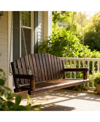 5ft Fir Wood Outdoor Porch Swing, Heavy-Duty Handcrafted Hanging Patio Bench with High-Strength Chains