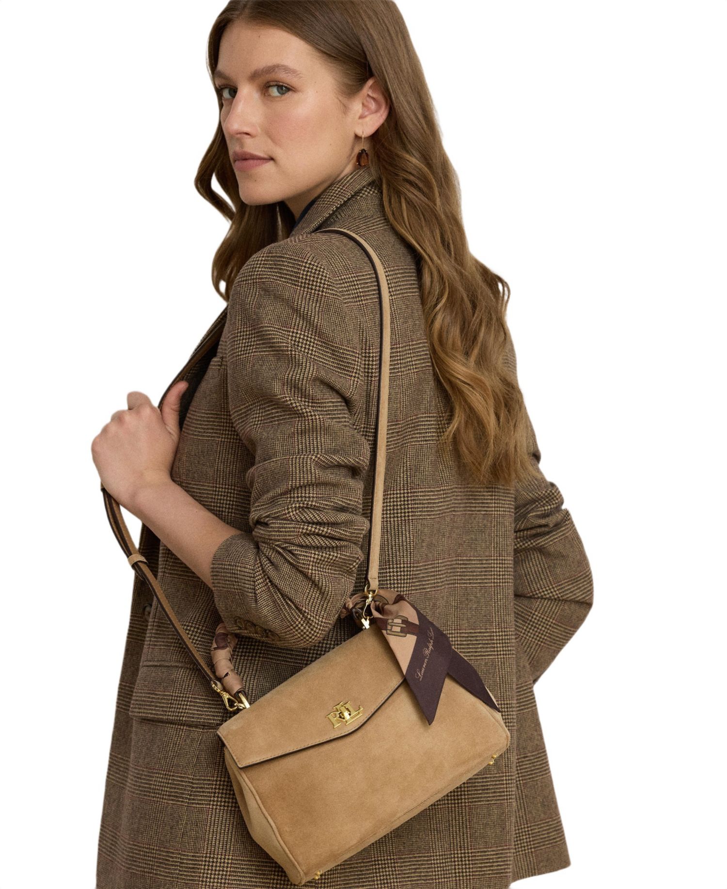 Farrah Suede Scarf Trim Small Soft Satchel Bag