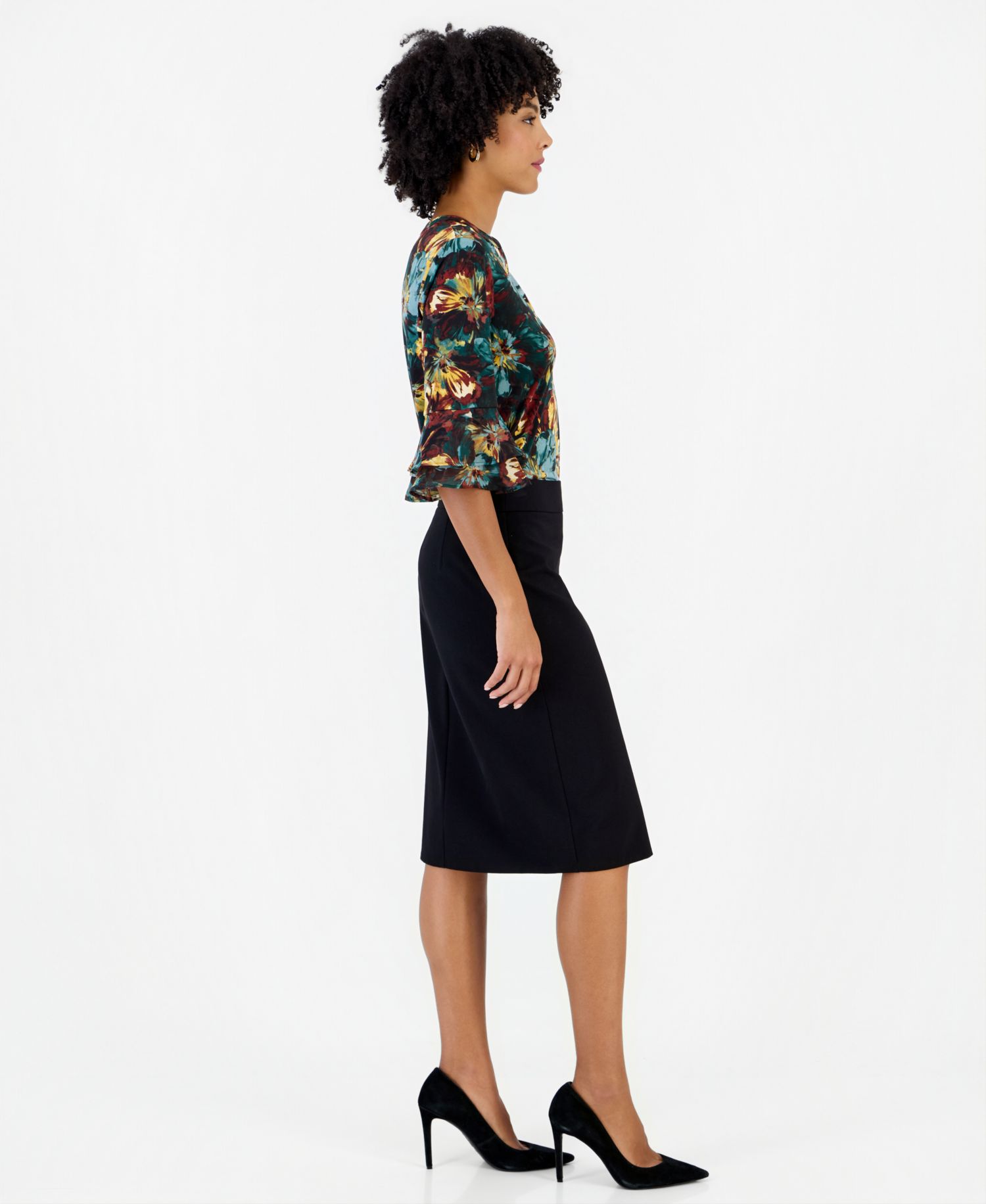 Women's High-Waisted Faux-Wrap Front-Slit Skirt