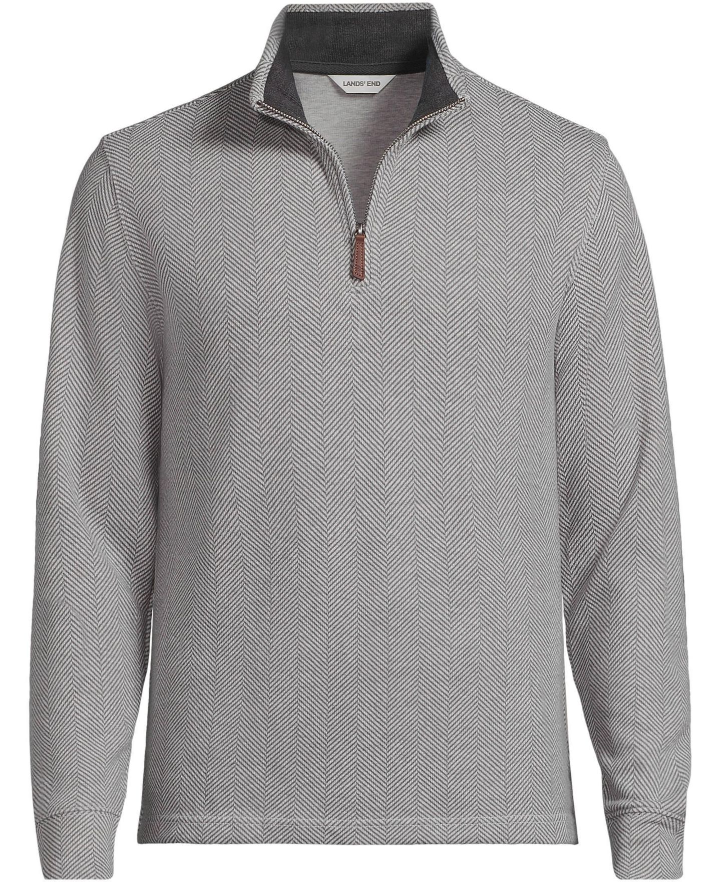 Мужской свитер Lands' End Big & Tall Bedford Rib Casual Quarter Zip Pullover, цвет: Угольный меланжевый — фото 4