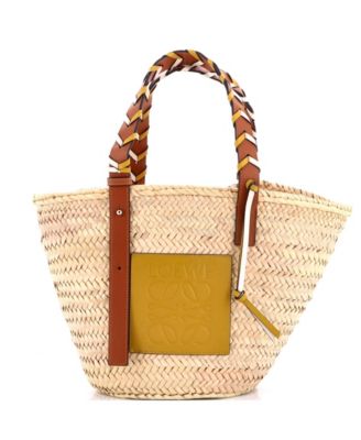 Medium Braided Handle Basket Tote Raffia