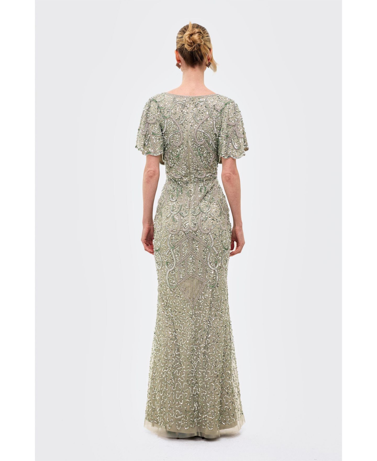 Женские платья BEAUUT Embellished Sequins Fitted Maxi Gown, цвет: Шалфейный зелёный — фото 4