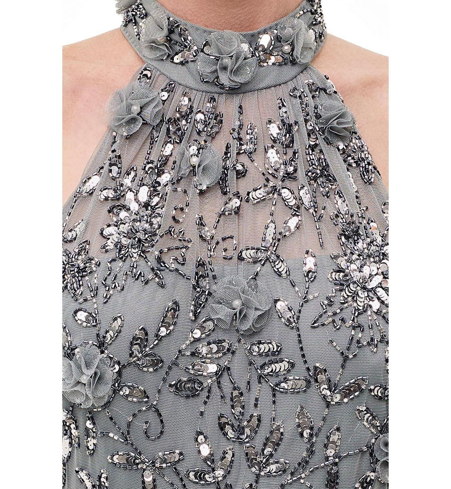 Женское платье BEAUUT Embellished Sequins Halter Neck Maxi, цвет: Зелёный — фото 4
