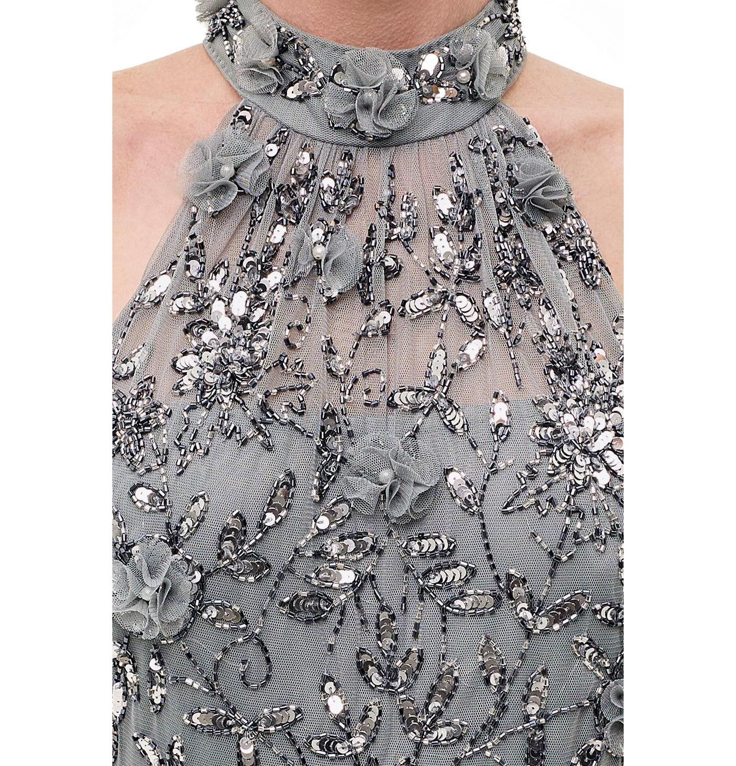 Women's Embellished Sequins Halter Neck Maxi Dress