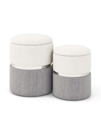 Velvet and Linen Fabric Storage Ottoman Set of 2 for Living Room or Bedroom