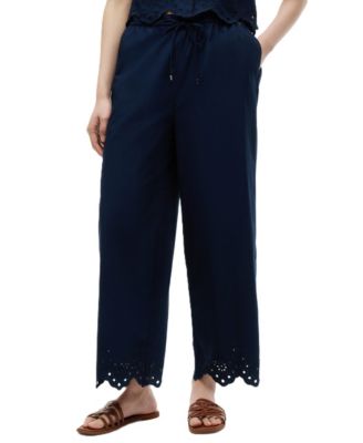 Women's Cotton Broderie Straight-Leg Ankle Pants